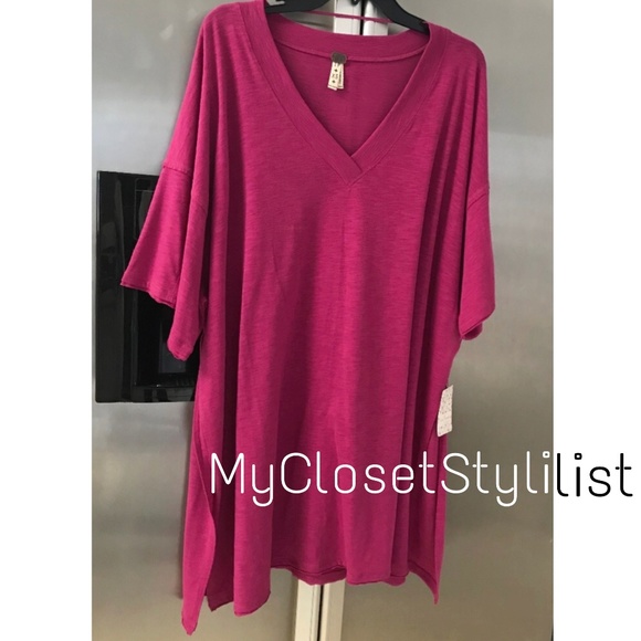 Free People HOT Pink Tunic Tee Dress ❤️XS RARE NWT - Picture 1 of 5